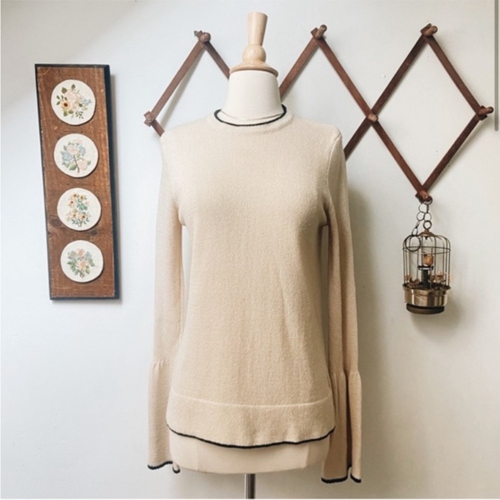 Oxford Sunday Bell Sleeve Knit Boho Sweater Cream Top Medium